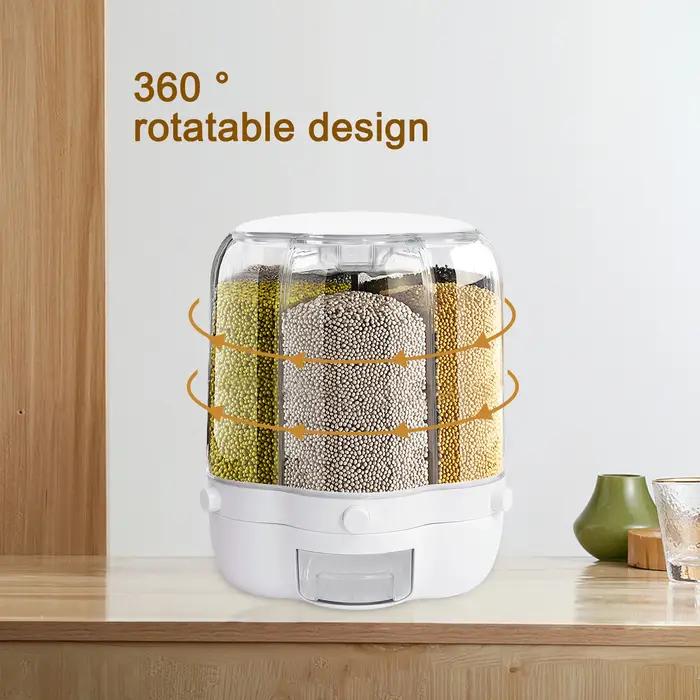 Distributeur Rotatif de Riz à 6 Grilles, Récipient de Rangement pour Grains Entiers, avec Couvercle,