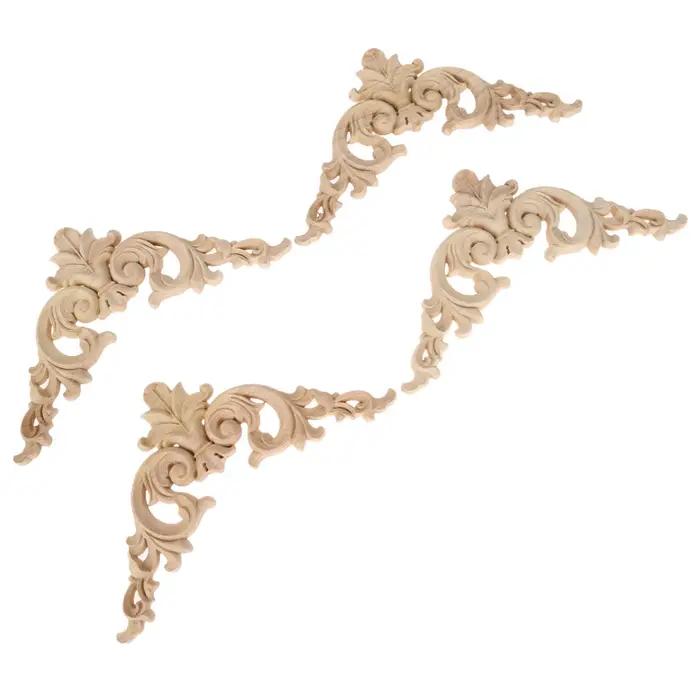 Autocollants d'angle sculptés en bois non peint, 4 pièces, embellissements de sculptures rétro pour