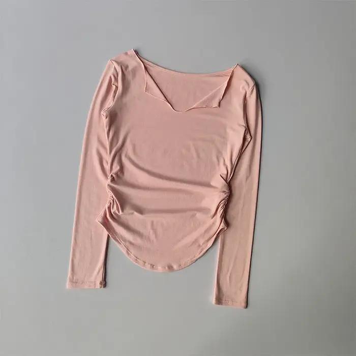 Haut de sport femme col V séchage rapide yoga course Pilates automne coupe couverte