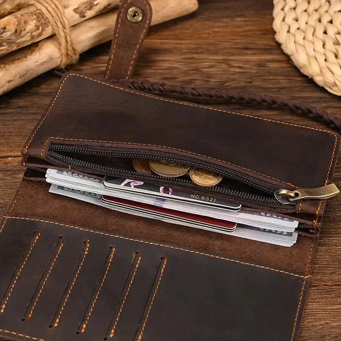Newsbirds en cuir véritable Long portefeuille poignet ceinture sangle chaîne portefeuille cadeau de