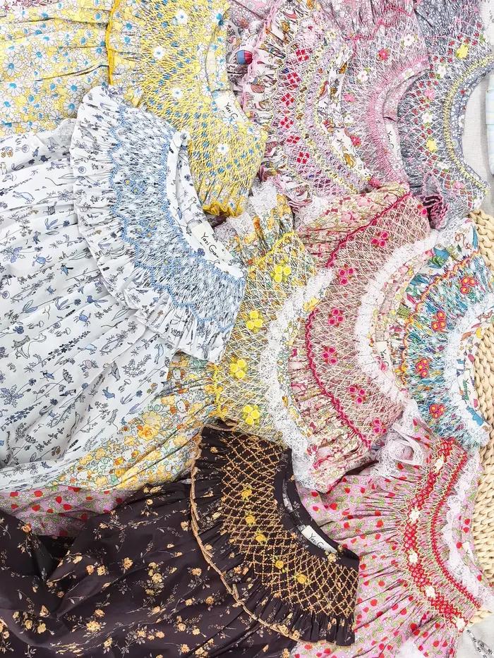 Robe smockée en pur coton pour filles, douce et respirante, brodée à la main, rétro, robe de princes