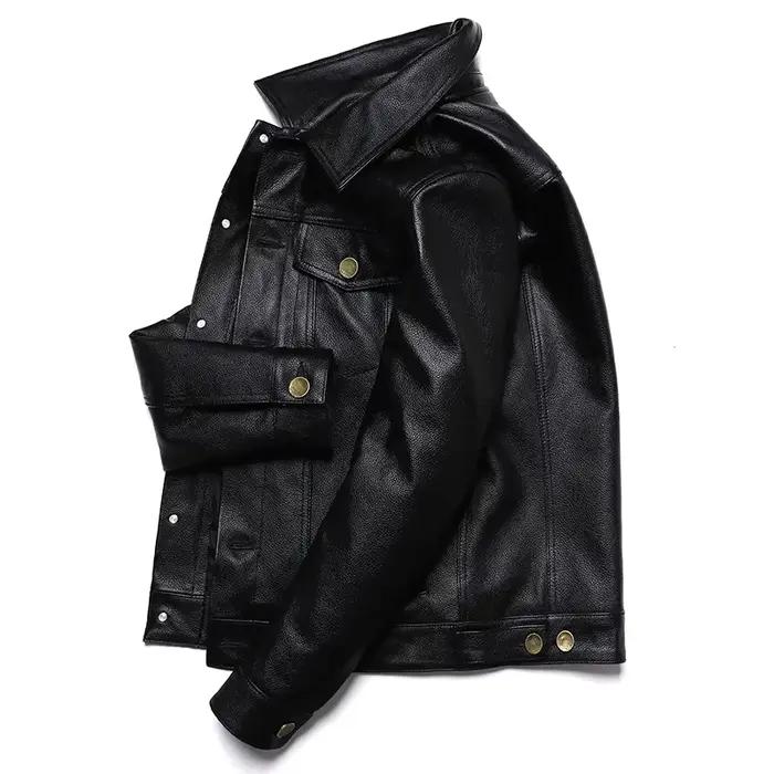 Nouvelle Veste en Cuir Véritable de Cowboy 2025 pour Homme – Manteau Court Slim en Cuir de Vachette