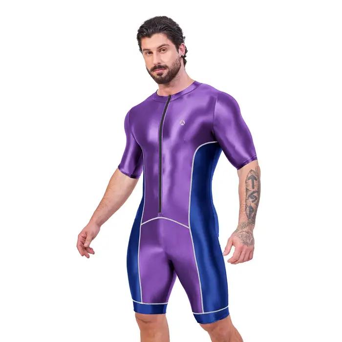 AMORESY brillant Satin brillant hommes body soie lisse surf costume maillots de bain Yoga vêtements