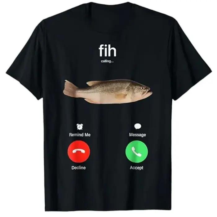 Fih appel rappeler Message déconnexion accepter appel téléphonique poisson T-Shirt drôle Fishman ten
