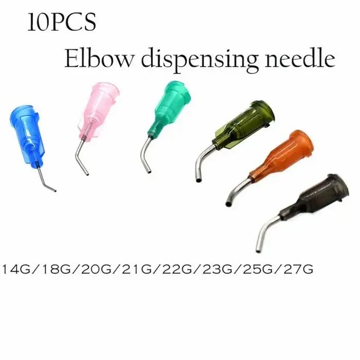 Aiguilles de distribution coudées à 45 degrés, en acier inoxydable, avec embouts émoussés, de 14G à