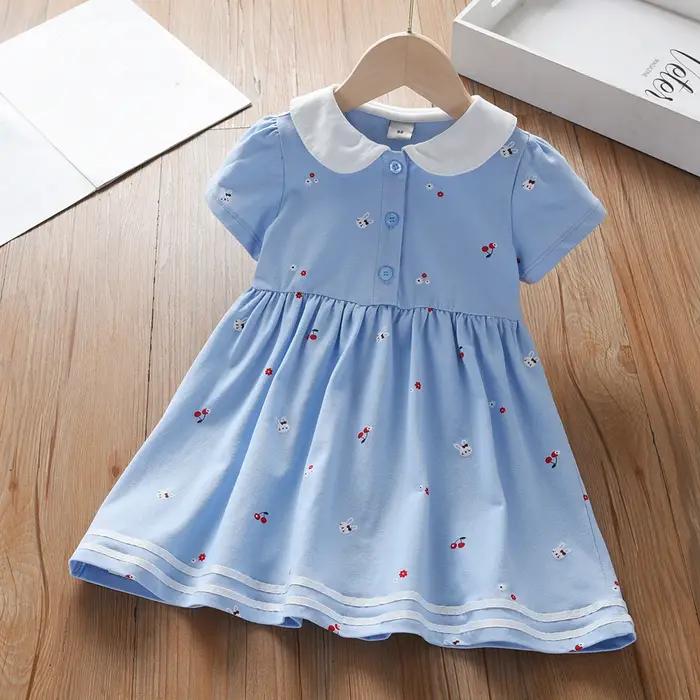 Robe d'été pour bébés filles de 2 à 6 ans, vêtements en coton à manches courtes et col rabattu
