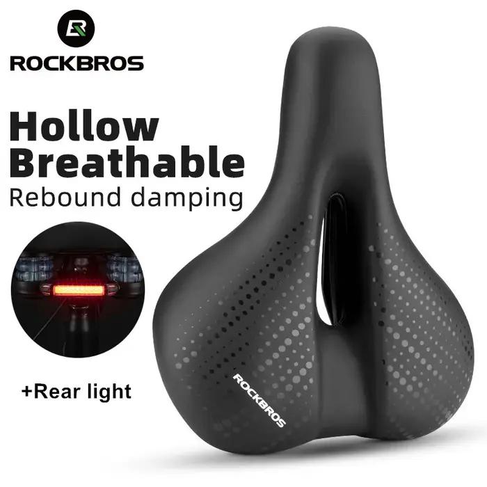 ROCKBROS-Selle de vélo avec feu arrière creux respirant et doux, siège de VTT, absorption des chocs,