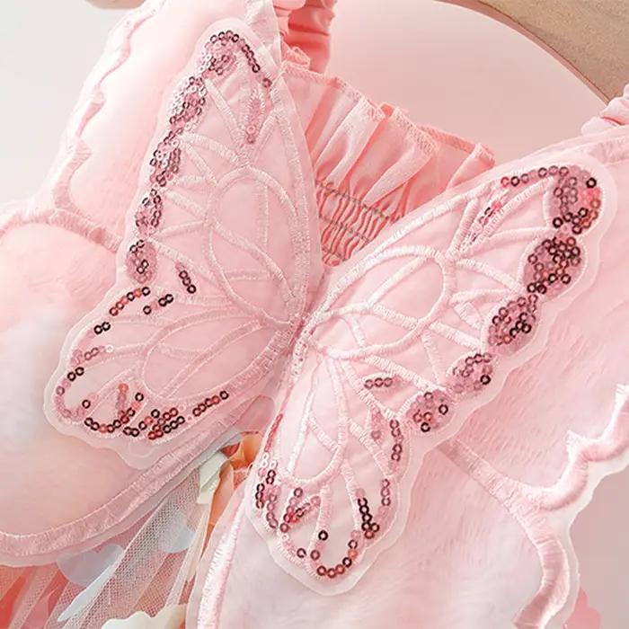 Robes de soirée d'anniversaire pour petites filles, vêtements d'été avec ailes de papillon, Costume