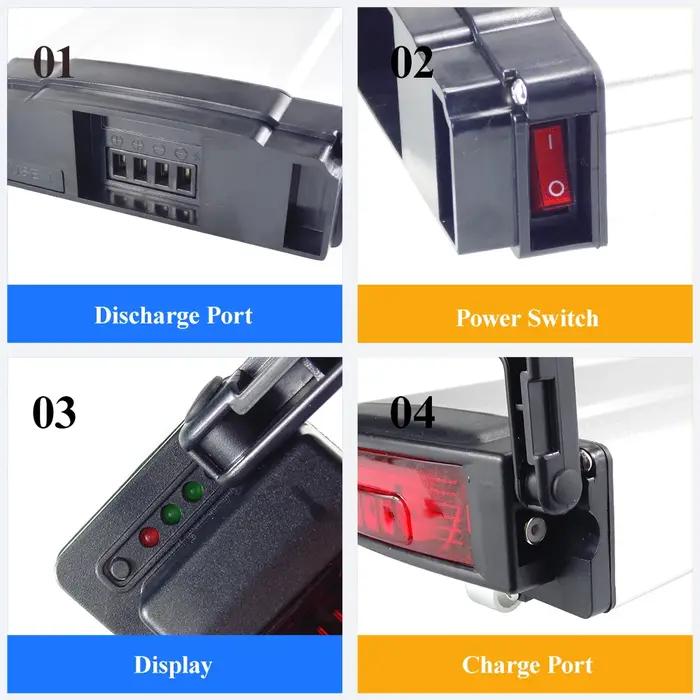 Batterie de vélo électrique arrière 24V 13Ah 15Ah 17.5Ah 20Ah avec chargeur 2A et BMS 20A