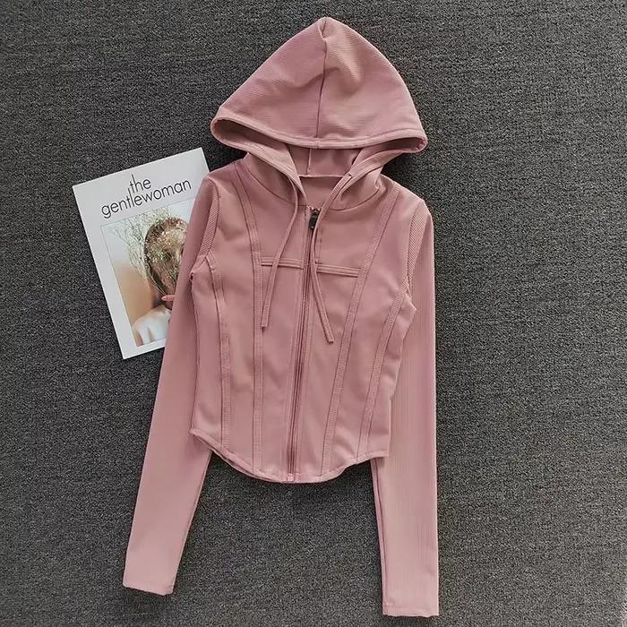Manteau de fitness femme cardigan à capuche sportif pour yoga et running confortable