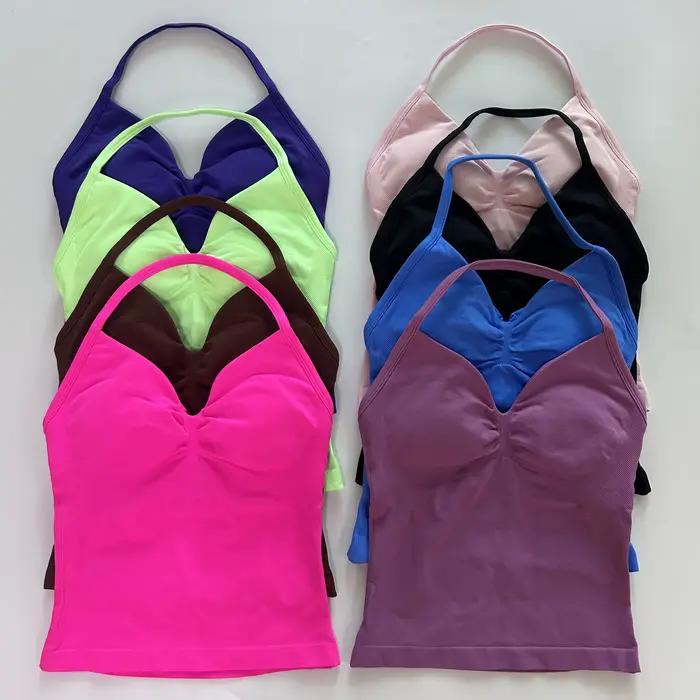 Sans Logo palangre haut à bretelles femmes sans couture débardeurs de Yoga soutien-gorge intégré fro