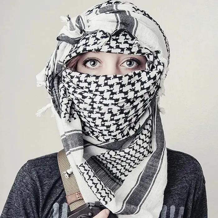 Écharpe Hijab à carreaux légère pour hommes et femmes, foulard arabe du désert, foulard tactique dou
