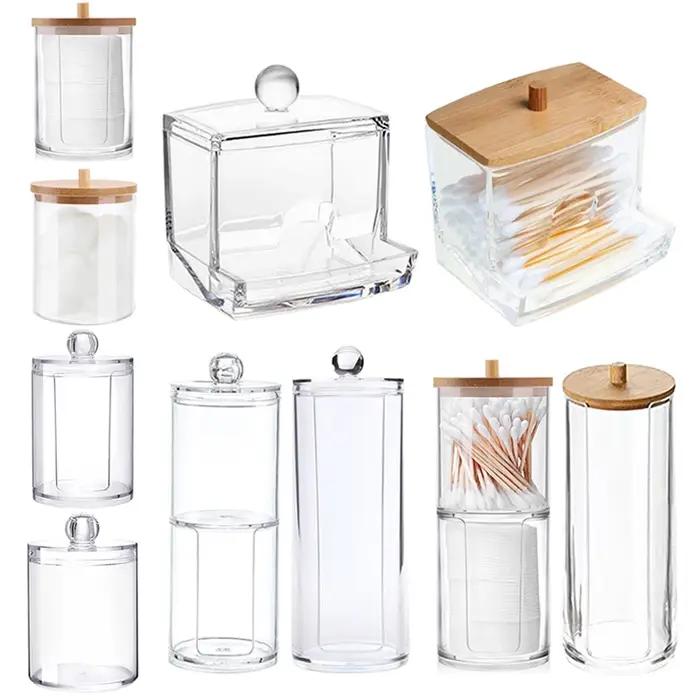 Cotons-tiges en acrylique avec couvercle en bambou, boîte transparente cosmétique, boîte de rangemen