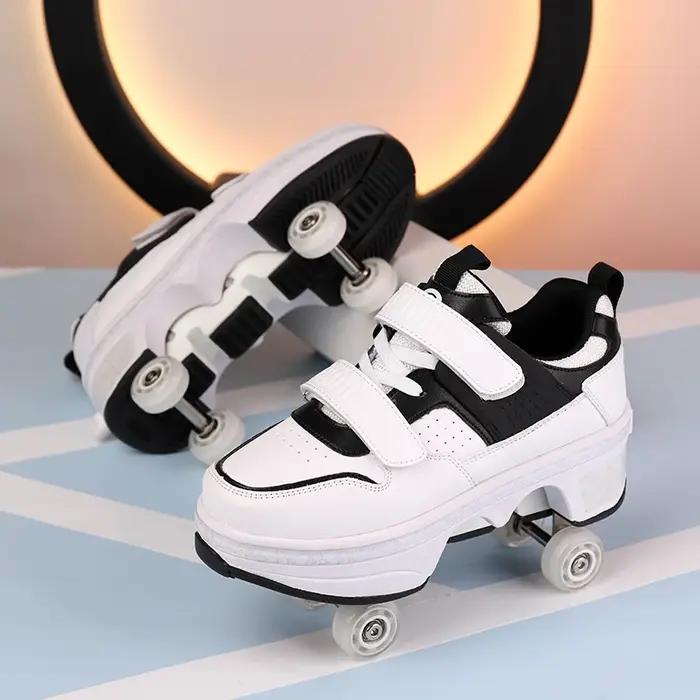 Chaussures à roulettes pour enfants, baskets à roulettes avec patins à 4 roues, chaussures de déform