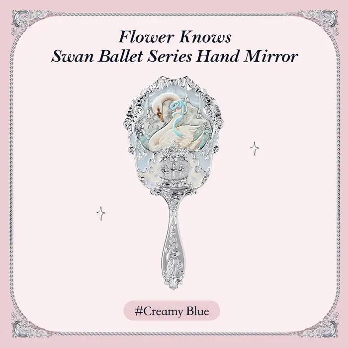 Miroir à main Flower Knows Swan Ballet Series, 3 types, outils de maquillage à relief exquis, blanc,