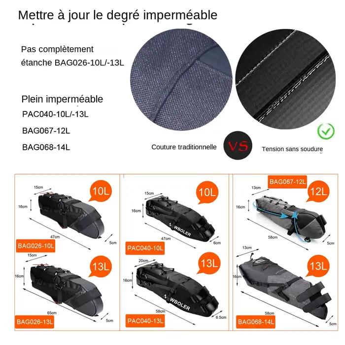 NEWBOLER sac de vélo étanche 13L grande capacité sac de selle