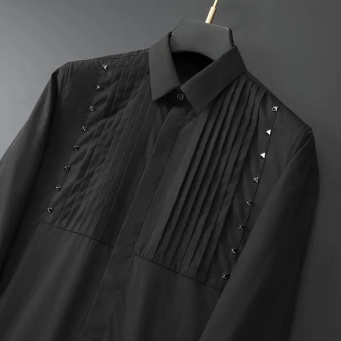 Chemise décontractée à manches longues pour hommes, décoration de rivet, chemises provoqué formelles