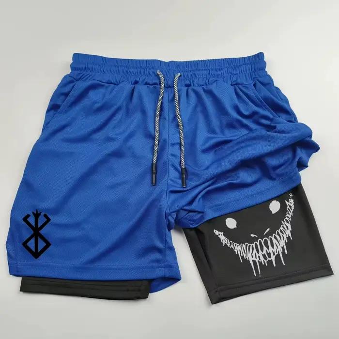 Short sport homme anime Berserk 2 en 1 séchage rapide fitness entraînement double pont serviette