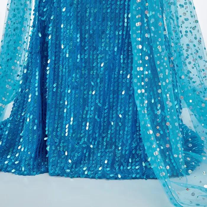 Robe de Cosplay Elsa à paillettes bleues pour enfants, Costume de princesse bleu élégant pour filles