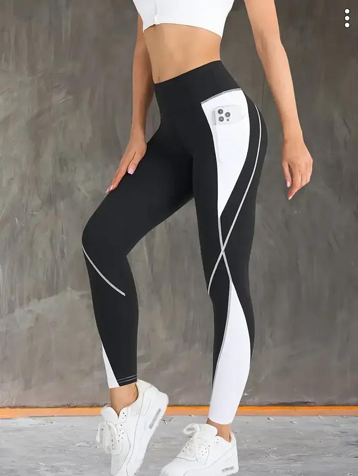 Pantalon de Yoga avec poches latérales, Patchwork de couleurs contrastées, taille haute, contrôle du