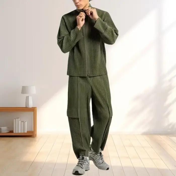 Miyake – veste plissée pour hommes, garde-robe, veste décontractée, ample, manches longues, fermetur