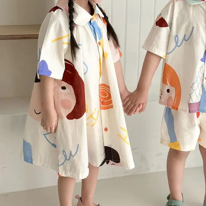 Ensemble de vêtements d'été amples pour enfants : Robe mignonne à motifs graffiti pour filles et che