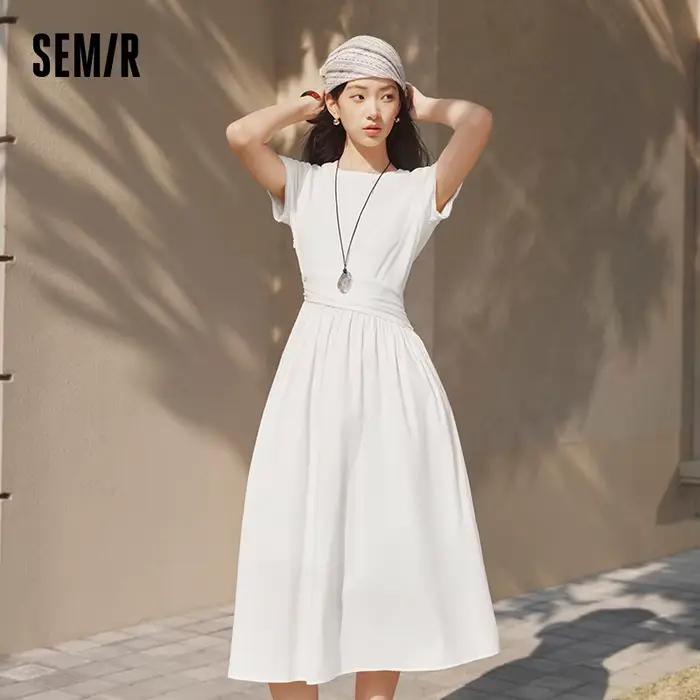 Robe plissée pour femme Semir 2026, col rond, taille cintrée, style urbain décontracté, douce et con