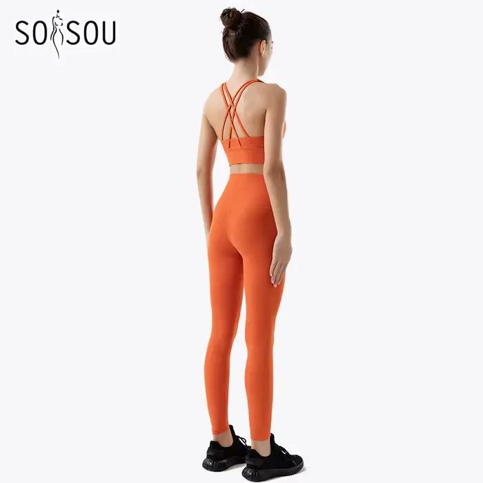 SOISOU-Vêtements de yoga en nylon pour femmes, leggings de fitness, soutien-gorge de sport, ensemble