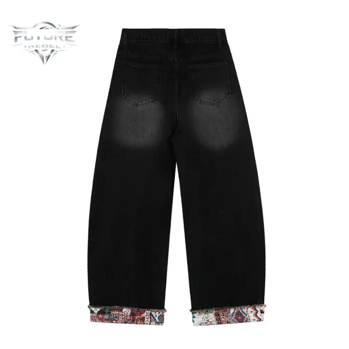 Nouveau Jean Rétro Noir Patchwork Coupe Large Unisexe Y2K, Pantalon en Denim Ample Style Hip Hop Déc