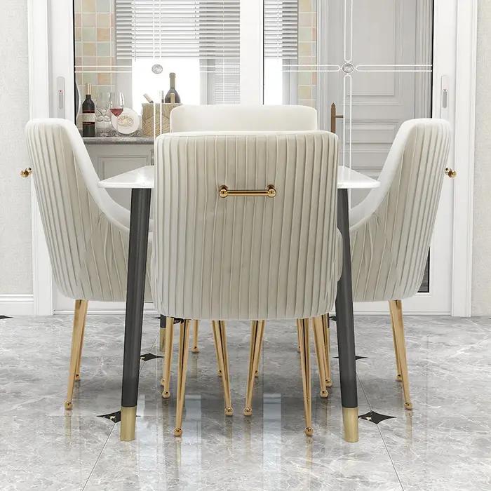 SEYNAR-Ensemble de 4 chaises de salle à manger ou de vanité en velours plissé, avec poignée arrière
