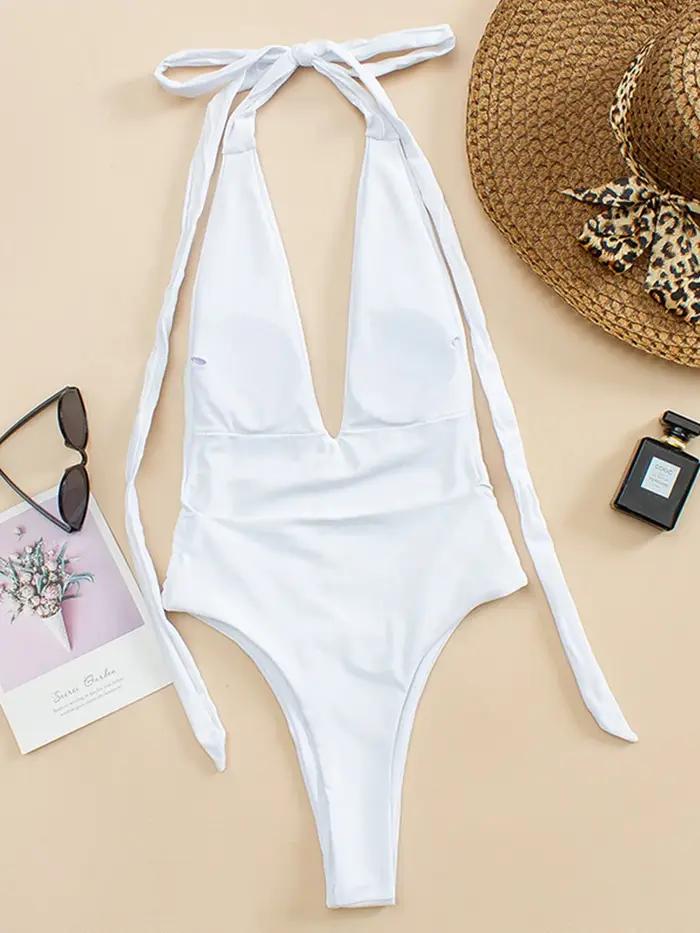 Maillot de bain une pièce Sexy, décolleté en V profond, dos nu, Bandage, Monokini, pour baigneurs, v