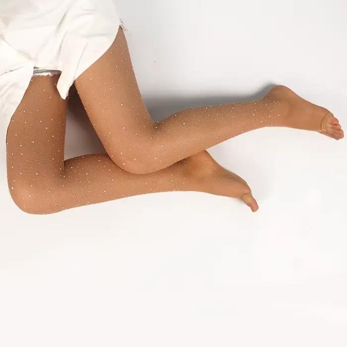 USHINE vente strass bout ouvert diamant pêche maille couleur Caramel Pantnet vêtements de danse bas