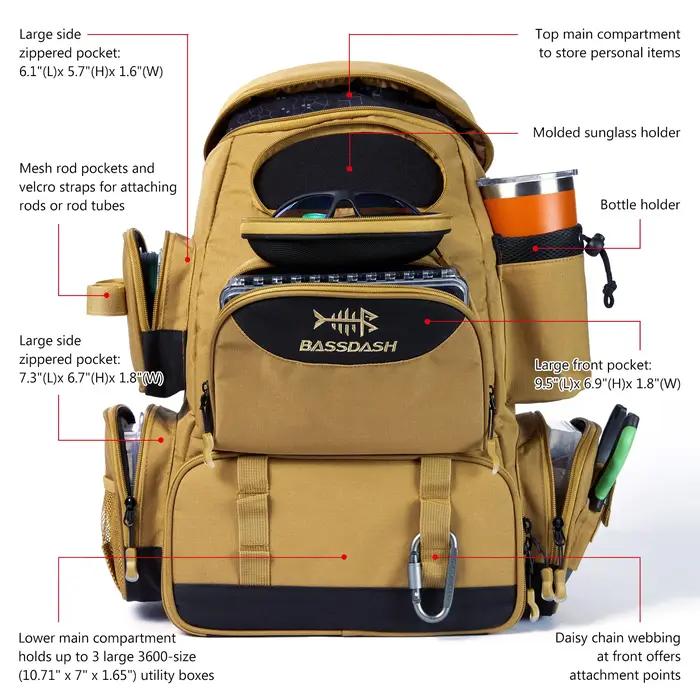 Bassdash sac de pêche multifonctionnel sac à dos de matériel boîte de matériel tactique légère
