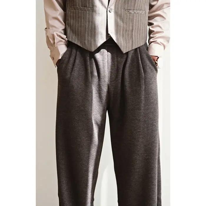 Pantalon à jambes larges pour hommes, 100% laine mérinos, chaud, doux, couleur unie, automne hiver,