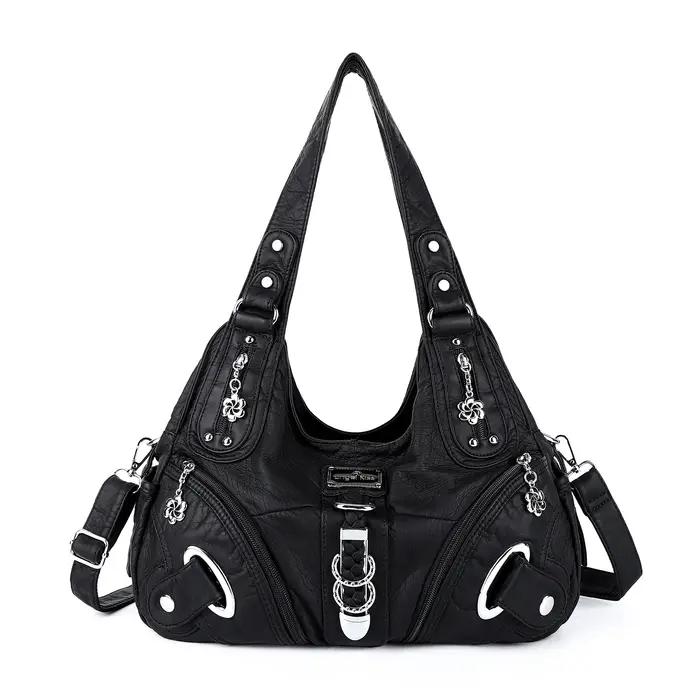 Sac à main vintage noir grande taille Angel Kiss pour femme, sac à bandoulière tendance, sacoche à p
