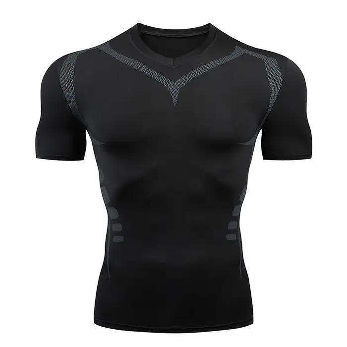 T-shirt sport homme séchage rapide compression manches courtes pour fitness course entraînement musculation cardio endurance sportif occasionnels