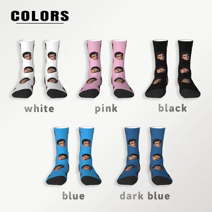 Chaussettes personnalisées en forme de visage unisexes pour homme et femme, chaussettes photo personnalisées pour occasions spéciales, cadeaux d'anniversaire et fêtes familiales