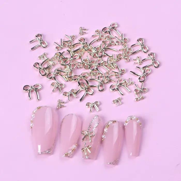 50 pièces mélange Multi taille 3D or nœud papillon breloques pour ongles en métal arc alliage Nail A