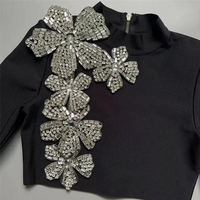 Ensemble deux pièces pour femmes, Sexy, diamants, manches longues, hauts, jupes, vêtements d'automne