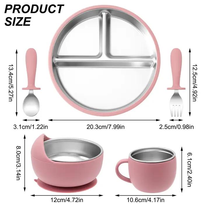 Assiettes à vaisselle en acier inoxydable, ensemble d'alimentation pour bébé avec bol à ventouse en