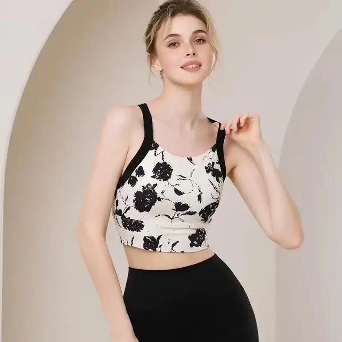 Soutien-gorge de sport antichoc à maintien élevé pour femme, avec coussinets intégrés fixes, imprimé