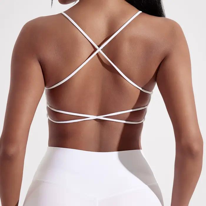 Soutien-gorge de sport pour femmes, sous-vêtements de couleur unie, dos croisé, Fitness, haut de Yog