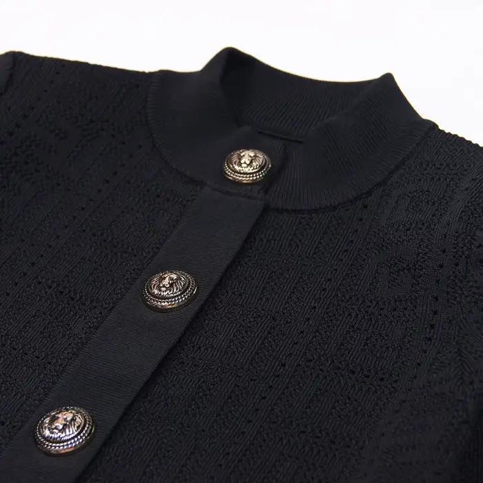 SML-Cardigan en tissu élastique pour femme, col rond creux, simple boutonnage, manches longues, coup