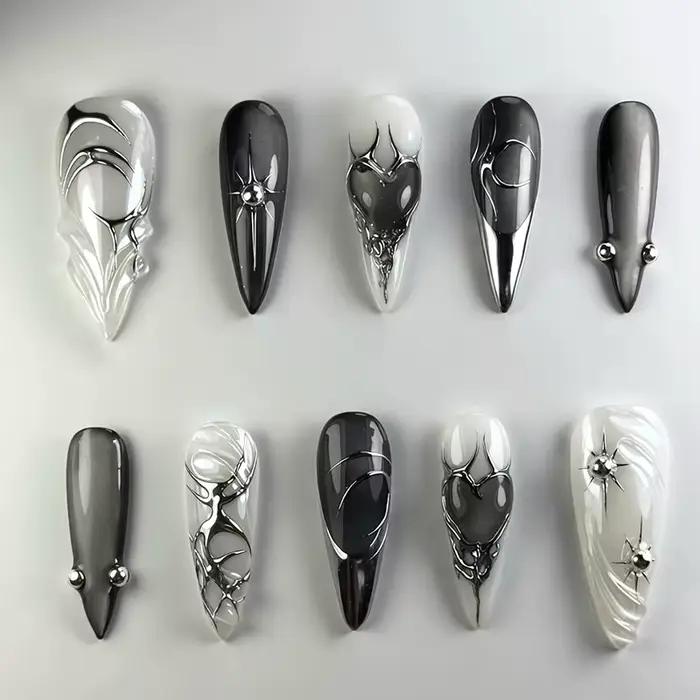 24 pièces 3D vert ondulation Design faux ongles oeil de chat français amande faux ongles conseils fe