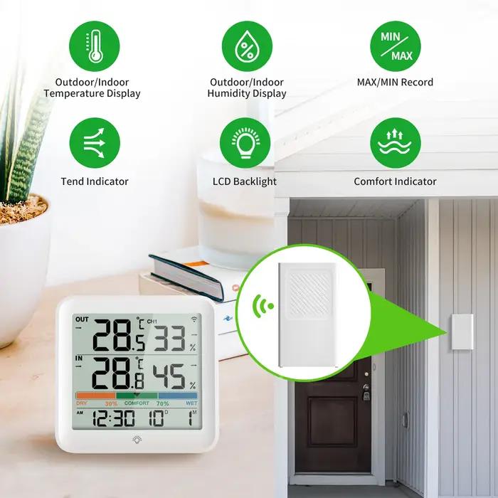 Thermomètre et hygromètre sans fil pour intérieur et extérieur, moniteur numérique de température et