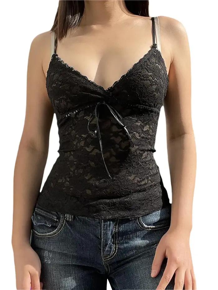 Y2k Fairycore hauts années 2000 femmes vêtements esthétiques col en V Spaghetti sangle sans manches