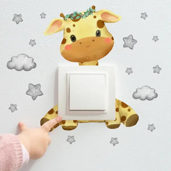 Autocollant de commutateur étoile girafe ours éléphant, mignon, décoration de chambre d'enfant et de