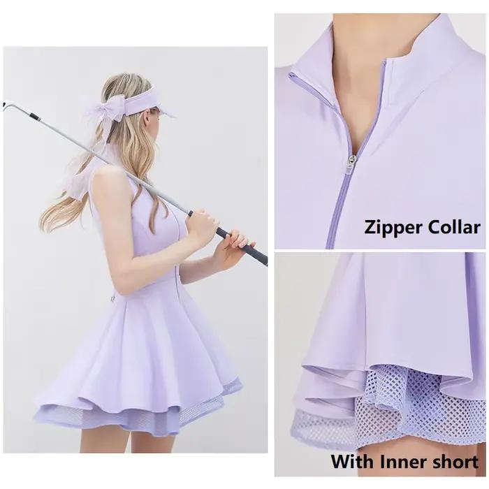 Robe sans manches pour femmes mode tennis golf dentelle séchage rapide fermeture éclair semi-automatique robes minces sport Jersey jupe occasions spéciales