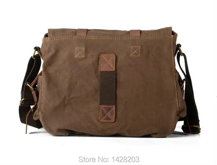 Rétro Vintage coton toile + cuir véritable hommes sac de messager sac à bandoulière militaire toile