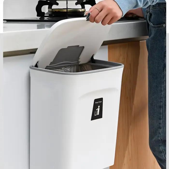Poubelle suspendue avec couvercle, grande capacité, cuisine, recyclage, panier poubelle, porte d'arm